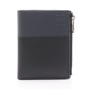 LOEWE Bifold Wallet Slim Compact Wallet Black Navy - Leather Anagram Bifold